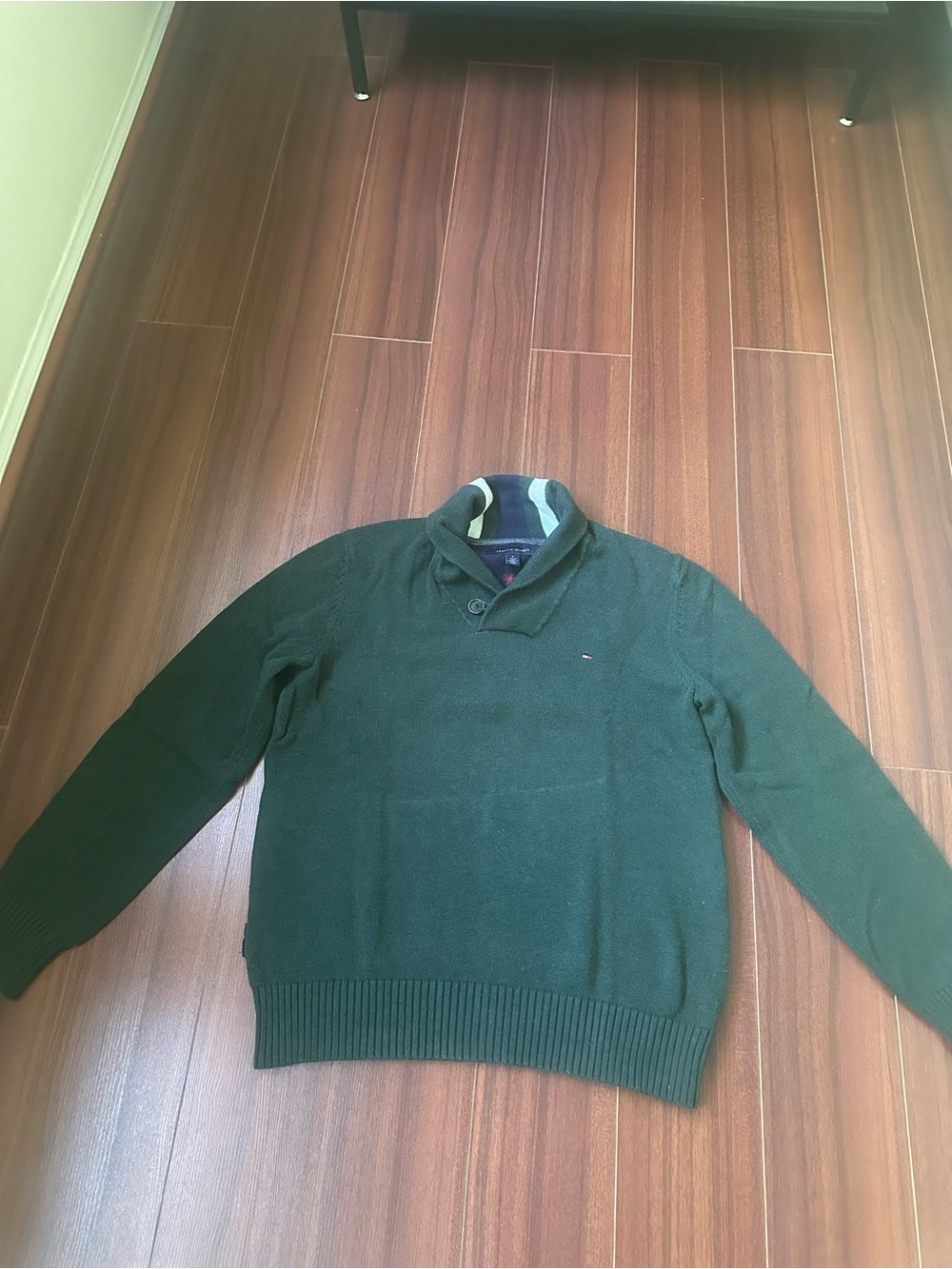 Tommy Hilfiger Dark Green Shawl Collar Crewneck Sweater